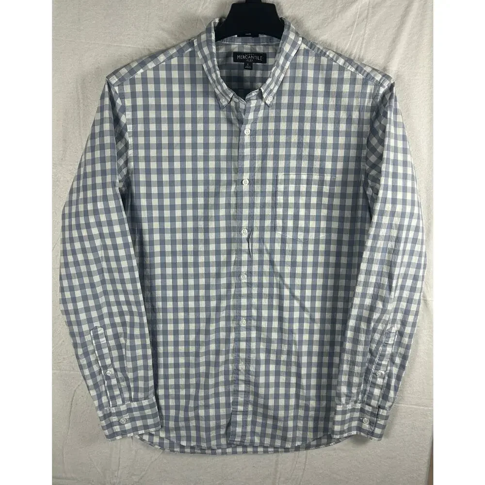 J Crew Mercantile Flex Button Down Shirt Men's Large Slim Fit Blue Gingham Check - Picture 2 of 13